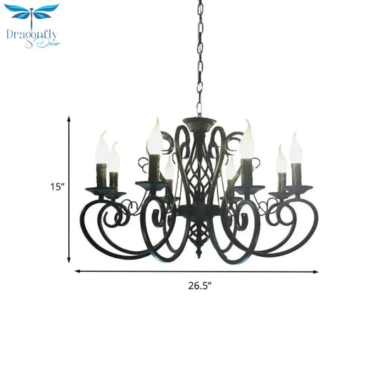 6/8 - Bulb Ceiling Chandelier Minimalism Candle Style Metallic Hanging Light Kit With Swirled Arm
