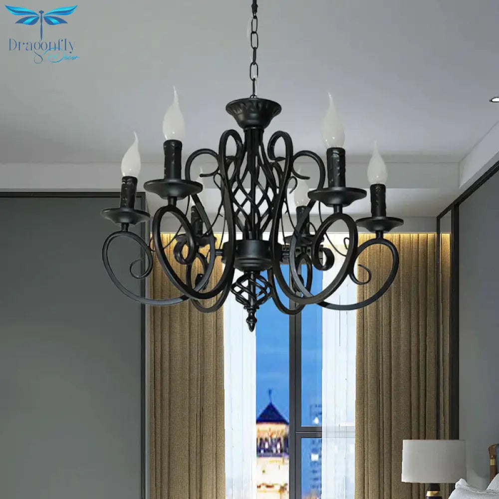 6/8 - Bulb Ceiling Chandelier Minimalism Candle Style Metallic Hanging Light Kit With Swirled Arm