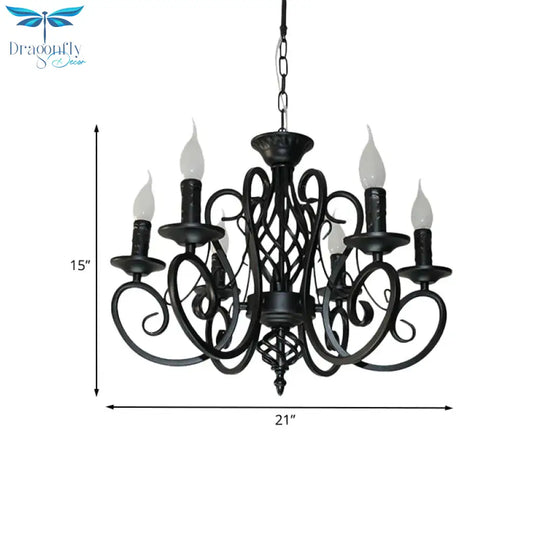 6/8 - Bulb Ceiling Chandelier Minimalism Candle Style Metallic Hanging Light Kit With Swirled Arm