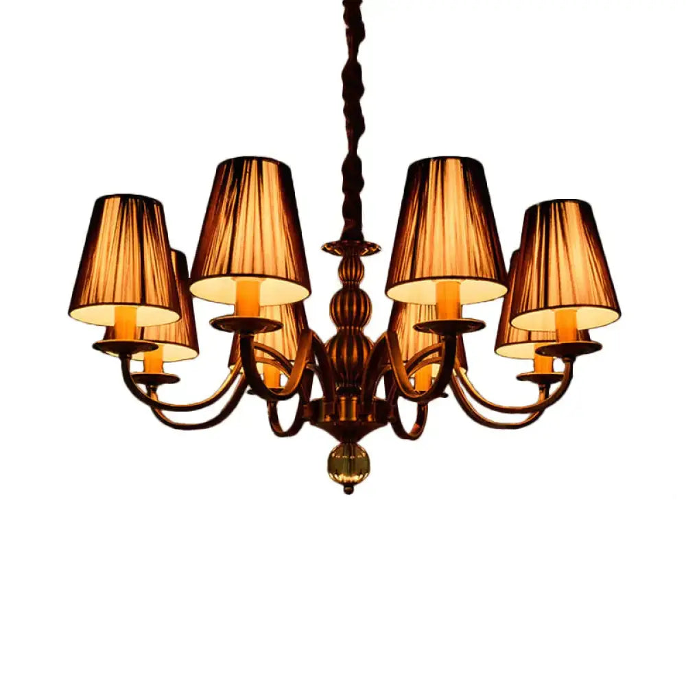 6/8 - Bulb Conical Chandelier Lighting Fixture Traditional Gold Fabric Pendant Lamp With Clear