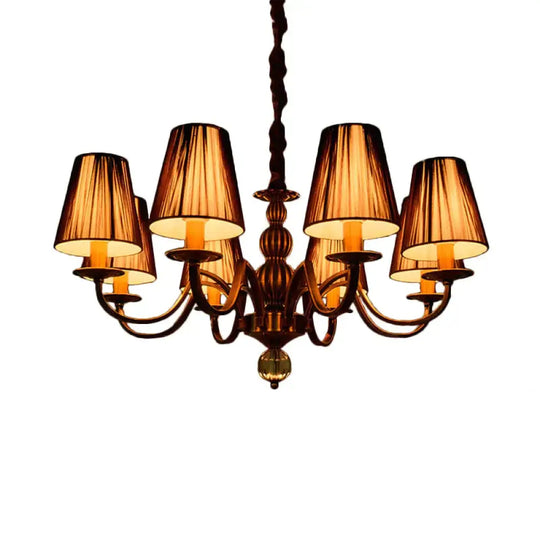 6/8 - Bulb Conical Chandelier Lighting Fixture Traditional Gold Fabric Pendant Lamp With Clear