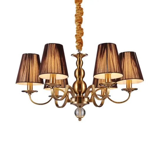6/8 - Bulb Conical Chandelier Lighting Fixture Traditional Gold Fabric Pendant Lamp With Clear