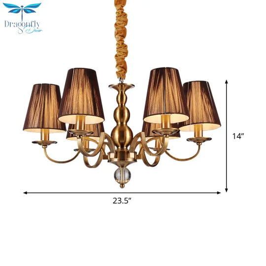 6/8 - Bulb Conical Chandelier Lighting Fixture Traditional Gold Fabric Pendant Lamp With Clear