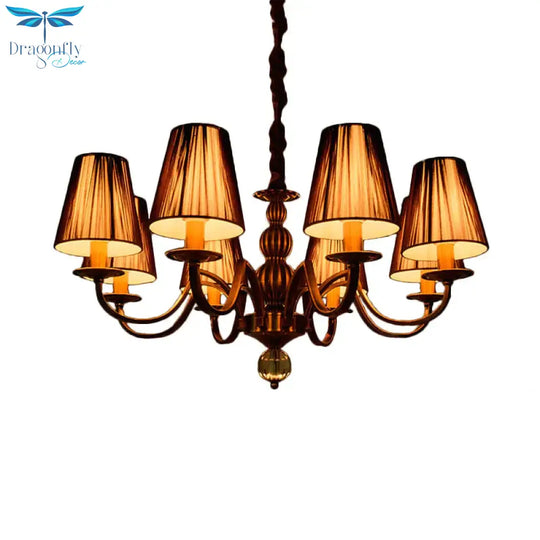 6/8 - Bulb Conical Chandelier Lighting Fixture Traditional Gold Fabric Pendant Lamp With Clear