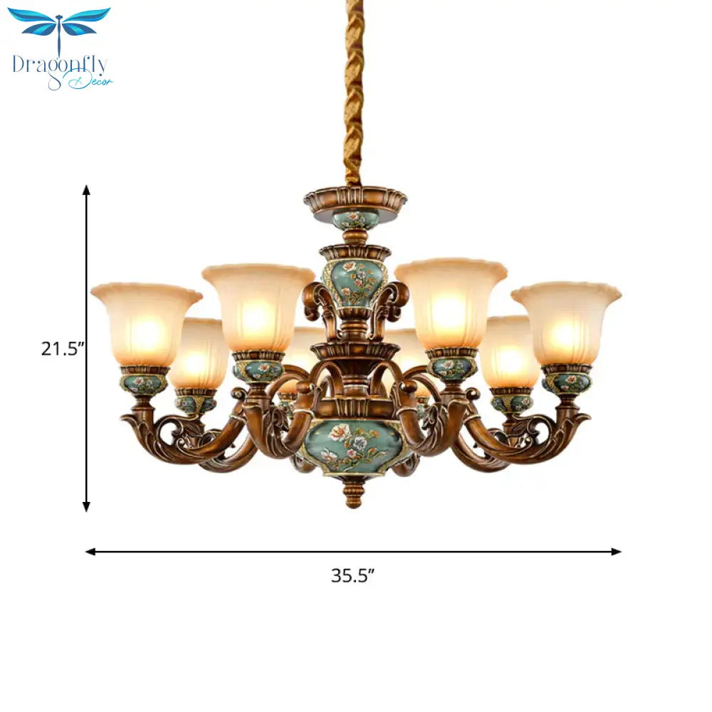 6/8 - Bulb Suspension Pendant Light Antique Style Blossom Shaped Opal Glass Chandelier Fixture In