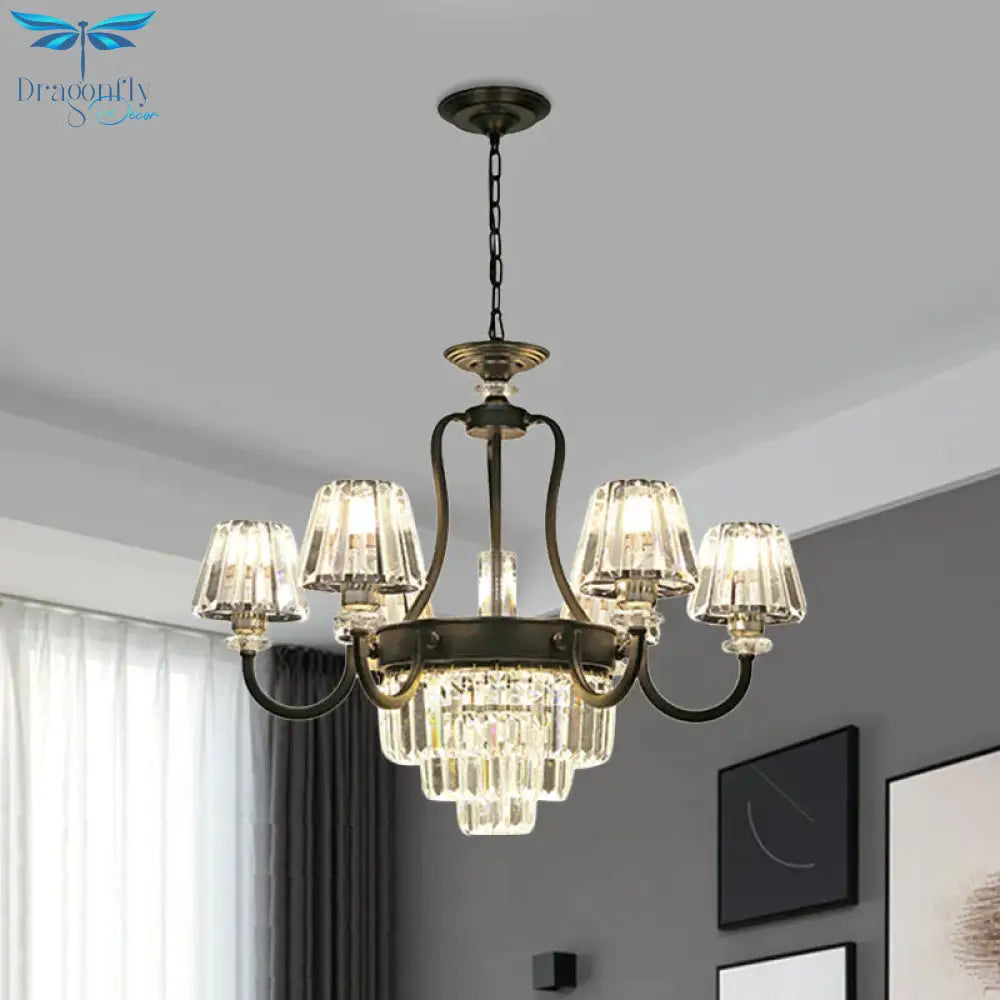 6/8 Bulbs Ceiling Lamp Traditional Tapered Crystal Chandelier Hanging Light Fixture In Black