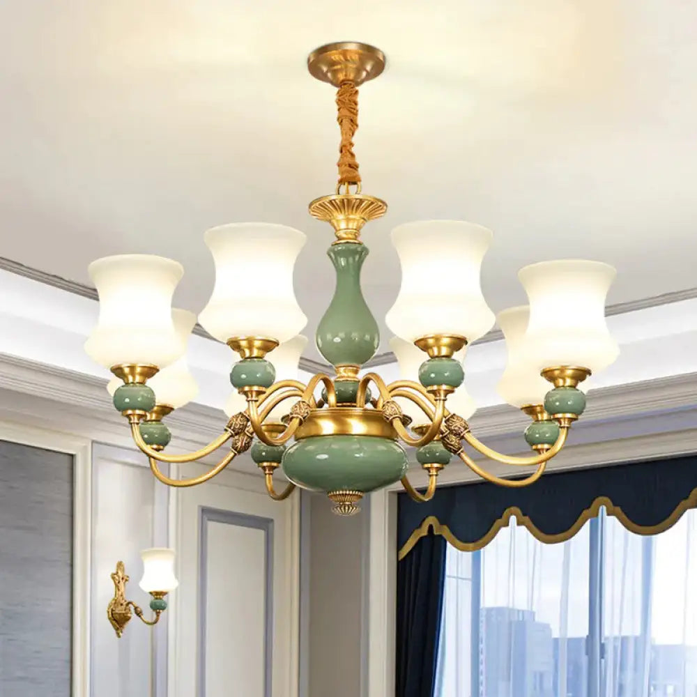 6/8 Bulbs Metallic Chandelier Light Vintage Gold Swooping Arm Guest Room Ceiling Suspension Lamp
