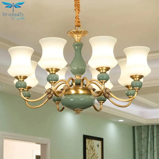 6/8 Bulbs Metallic Chandelier Light Vintage Gold Swooping Arm Guest Room Ceiling Suspension Lamp