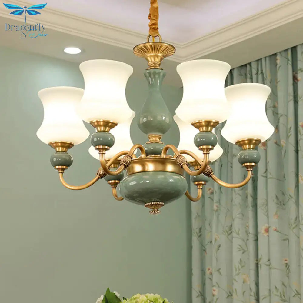 6/8 Bulbs Metallic Chandelier Light Vintage Gold Swooping Arm Guest Room Ceiling Suspension Lamp