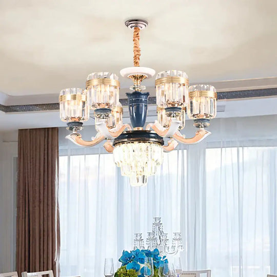 6/8 Heads Chandelier Lighting Traditional Cylindrical Clear Crystal Block Ceiling Hang Fixture 6 /