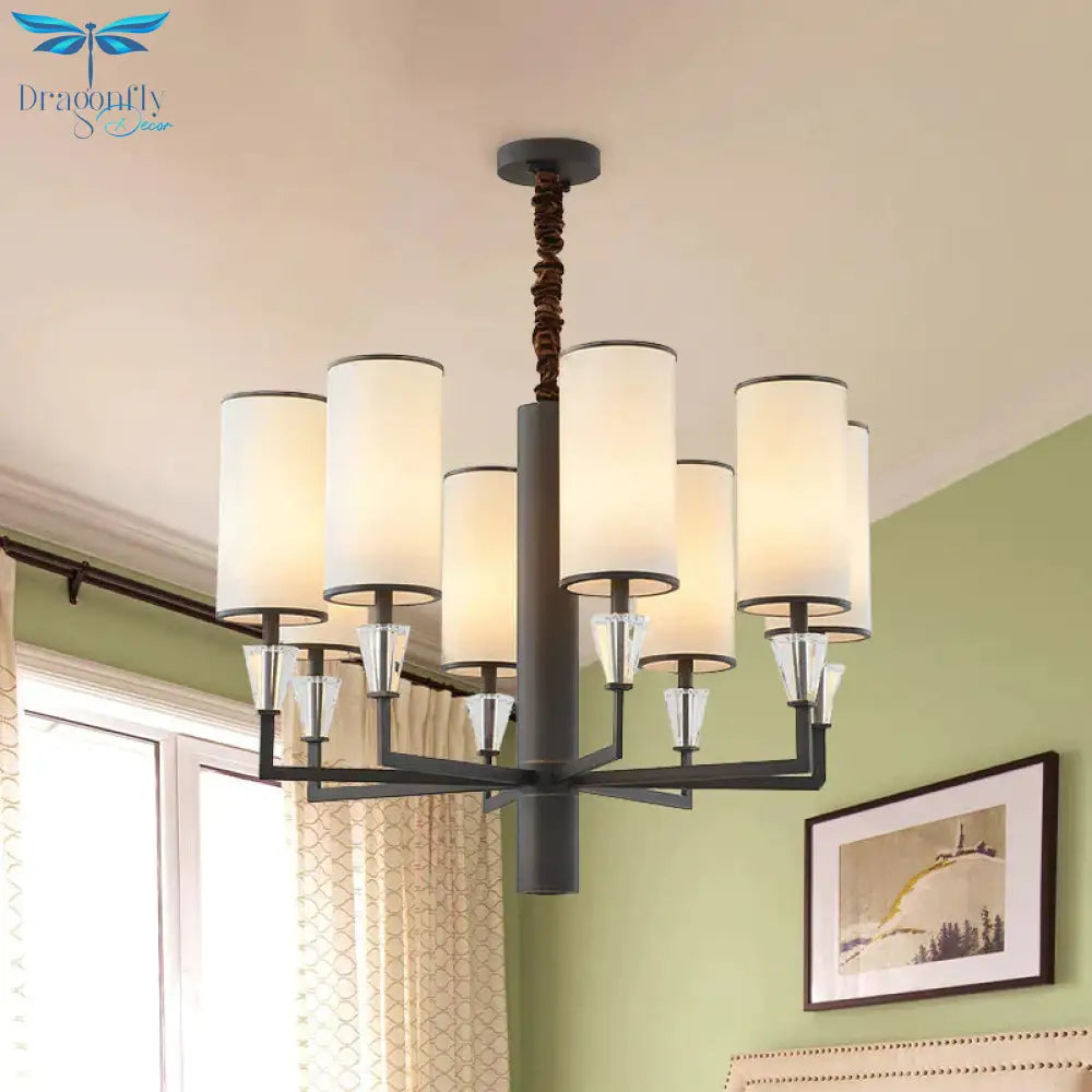 6/8 Heads Fabric Chandelier Lamp Traditional White Column Dining Table Suspension Pendant Light