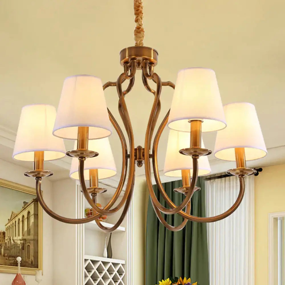 6/8 Heads Metal Pendant Chandelier Traditional Brass Swooping Arm Guest Room Lighting Fixture With