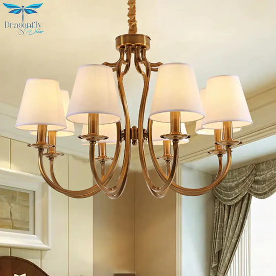 6/8 Heads Metal Pendant Chandelier Traditional Brass Swooping Arm Guest Room Lighting Fixture With