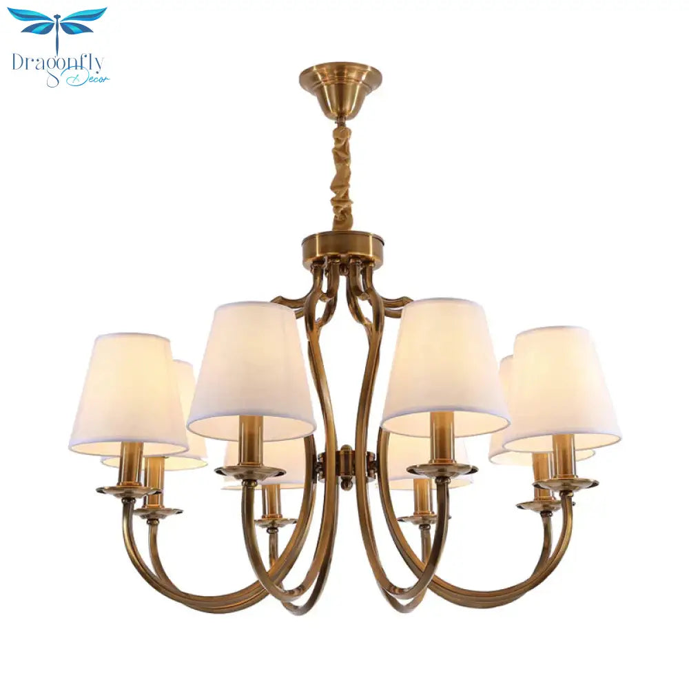 6/8 Heads Metal Pendant Chandelier Traditional Brass Swooping Arm Guest Room Lighting Fixture With