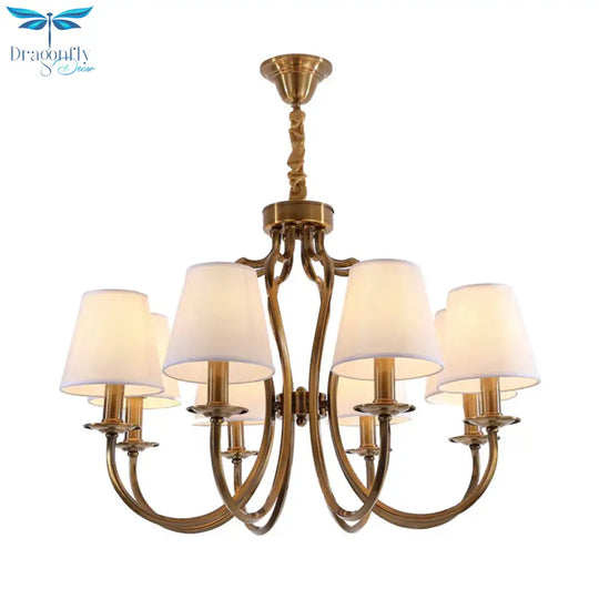 6/8 Heads Metal Pendant Chandelier Traditional Brass Swooping Arm Guest Room Lighting Fixture With
