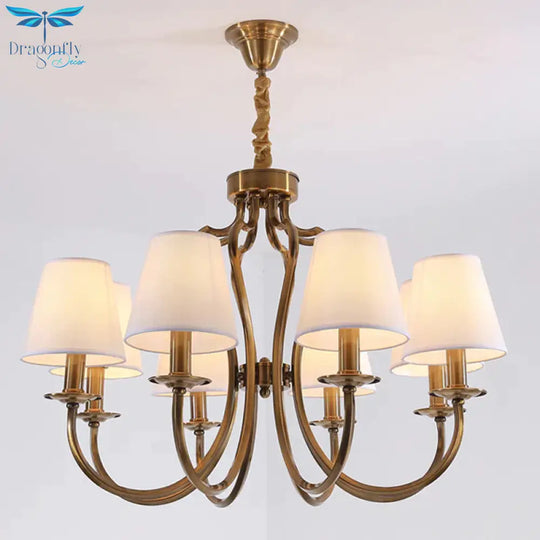 6/8 Heads Metal Pendant Chandelier Traditional Brass Swooping Arm Guest Room Lighting Fixture With