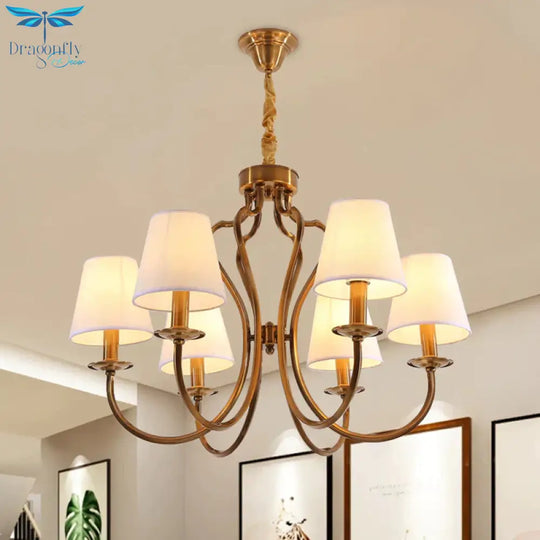 6/8 Heads Metal Pendant Chandelier Traditional Brass Swooping Arm Guest Room Lighting Fixture With