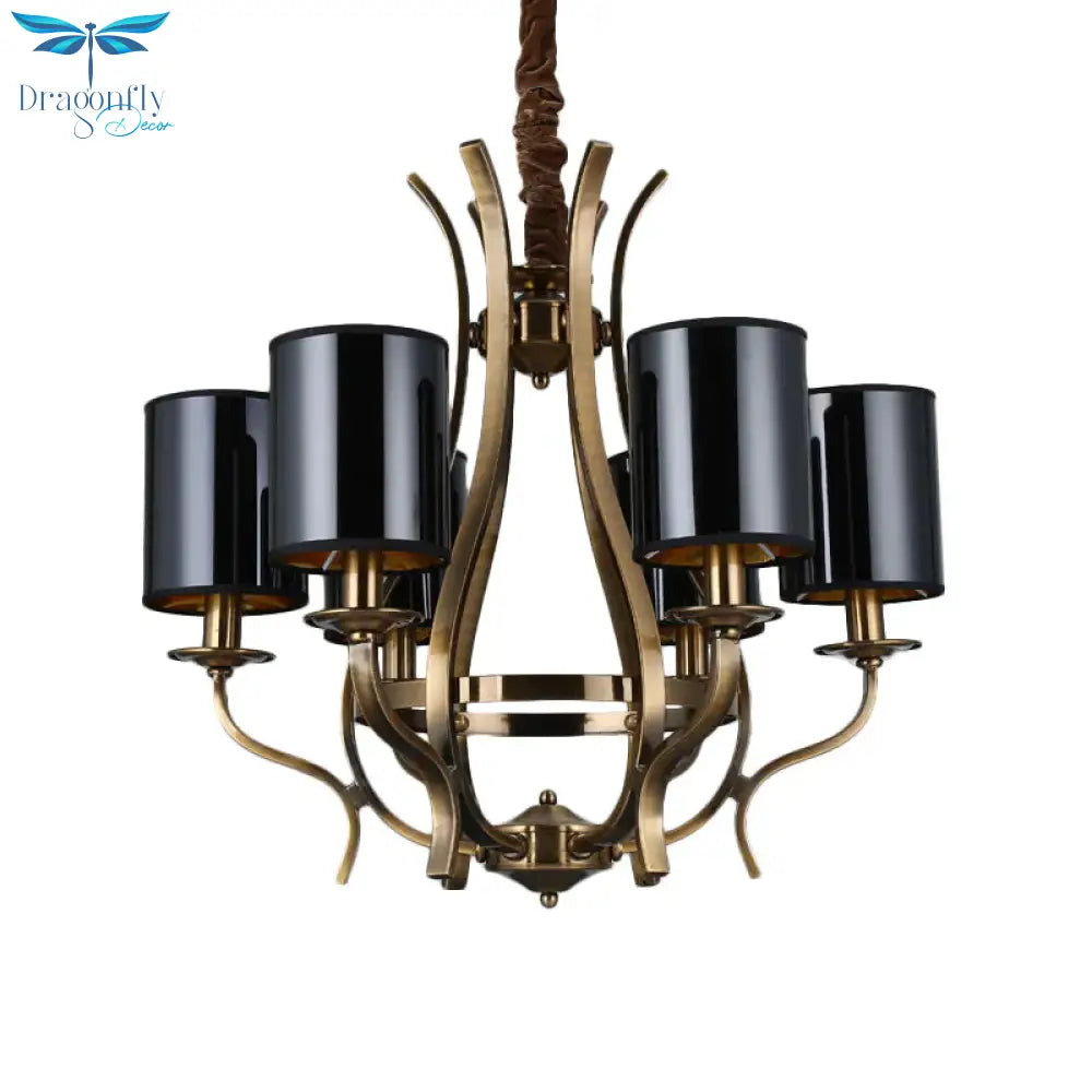 6/8 Heads Pendant Chandelier Countryside Bedroom Metal Hanging Light Fixture With Cylinder Pvc