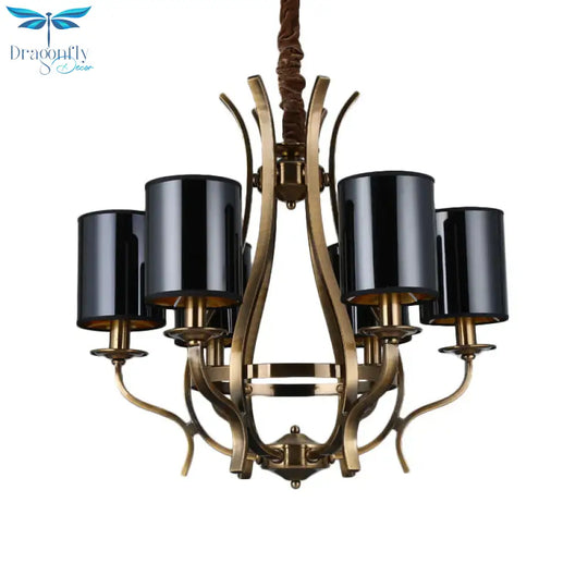 6/8 Heads Pendant Chandelier Countryside Bedroom Metal Hanging Light Fixture With Cylinder Pvc