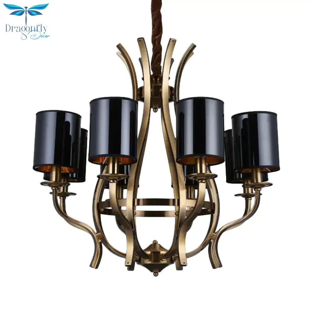 6/8 Heads Pendant Chandelier Countryside Bedroom Metal Hanging Light Fixture With Cylinder Pvc