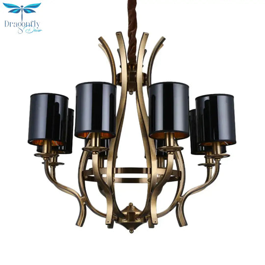 6/8 Heads Pendant Chandelier Countryside Bedroom Metal Hanging Light Fixture With Cylinder Pvc