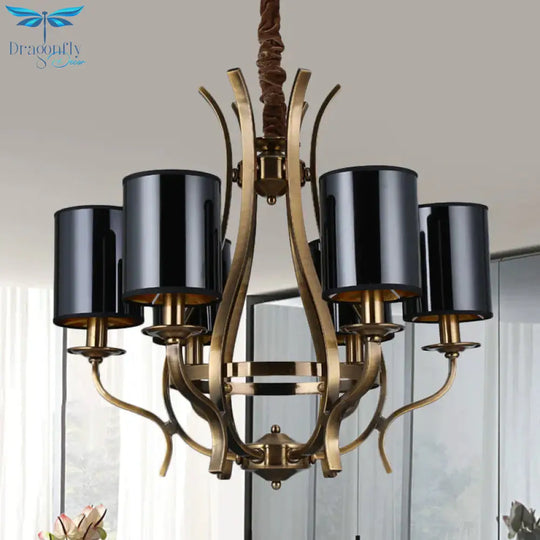 6/8 Heads Pendant Chandelier Countryside Bedroom Metal Hanging Light Fixture With Cylinder Pvc