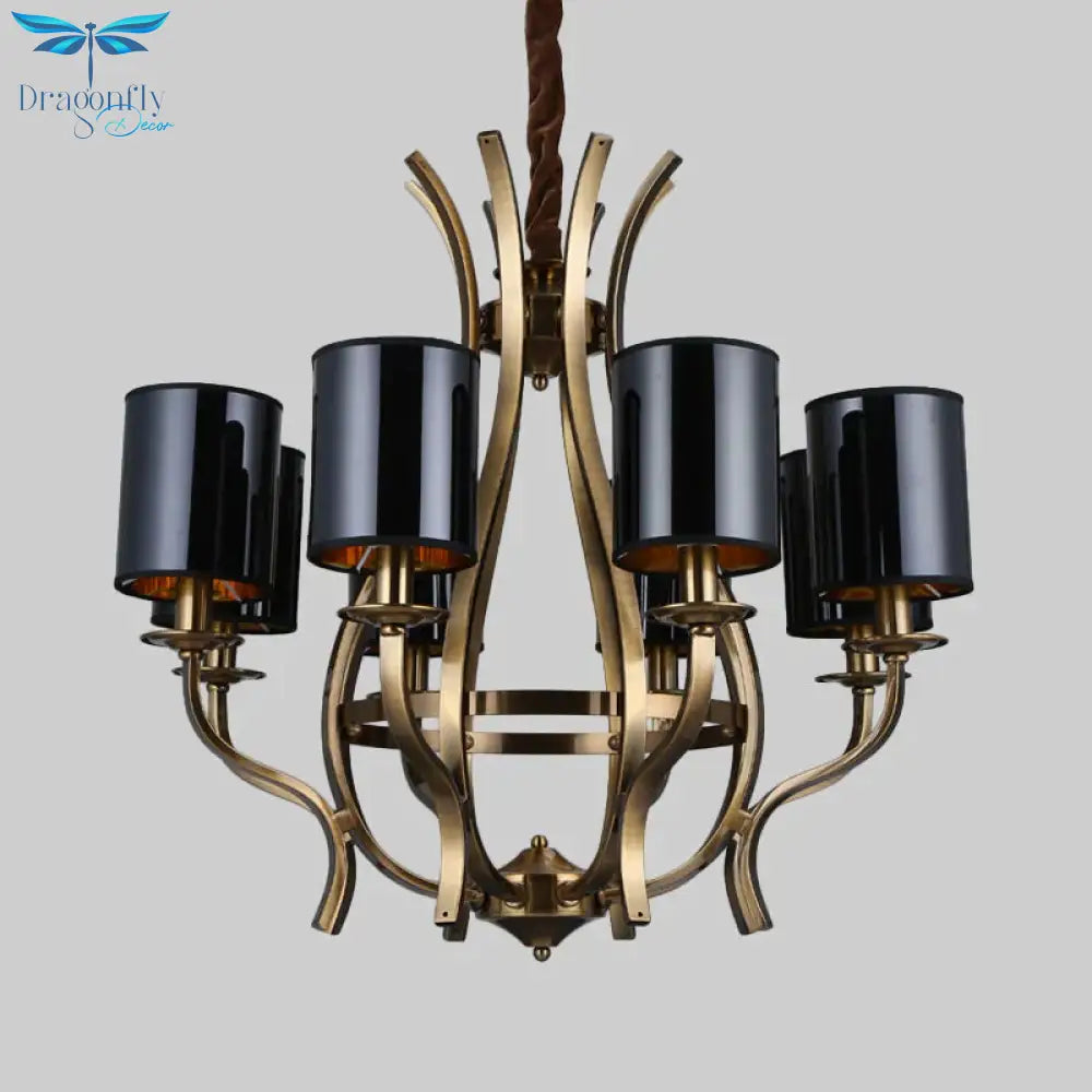 6/8 Heads Pendant Chandelier Countryside Bedroom Metal Hanging Light Fixture With Cylinder Pvc