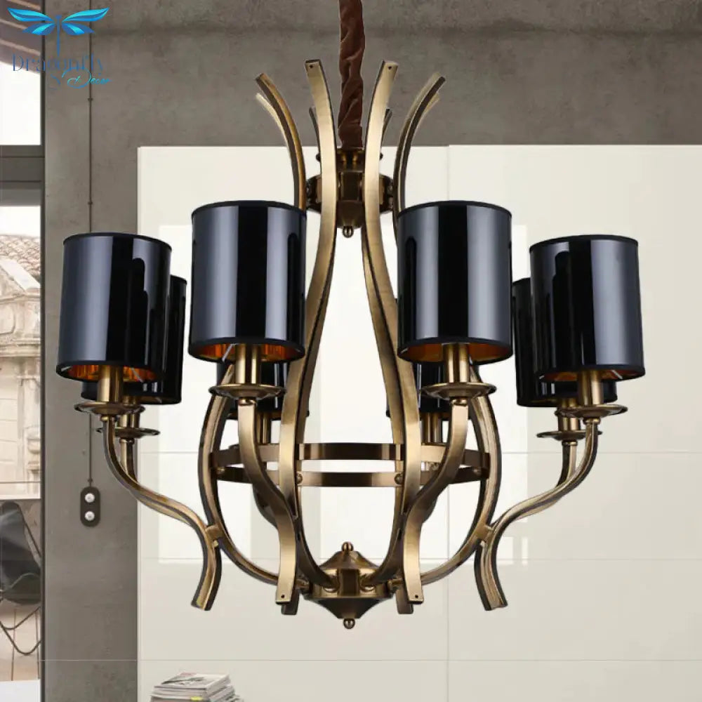 6/8 Heads Pendant Chandelier Countryside Bedroom Metal Hanging Light Fixture With Cylinder Pvc