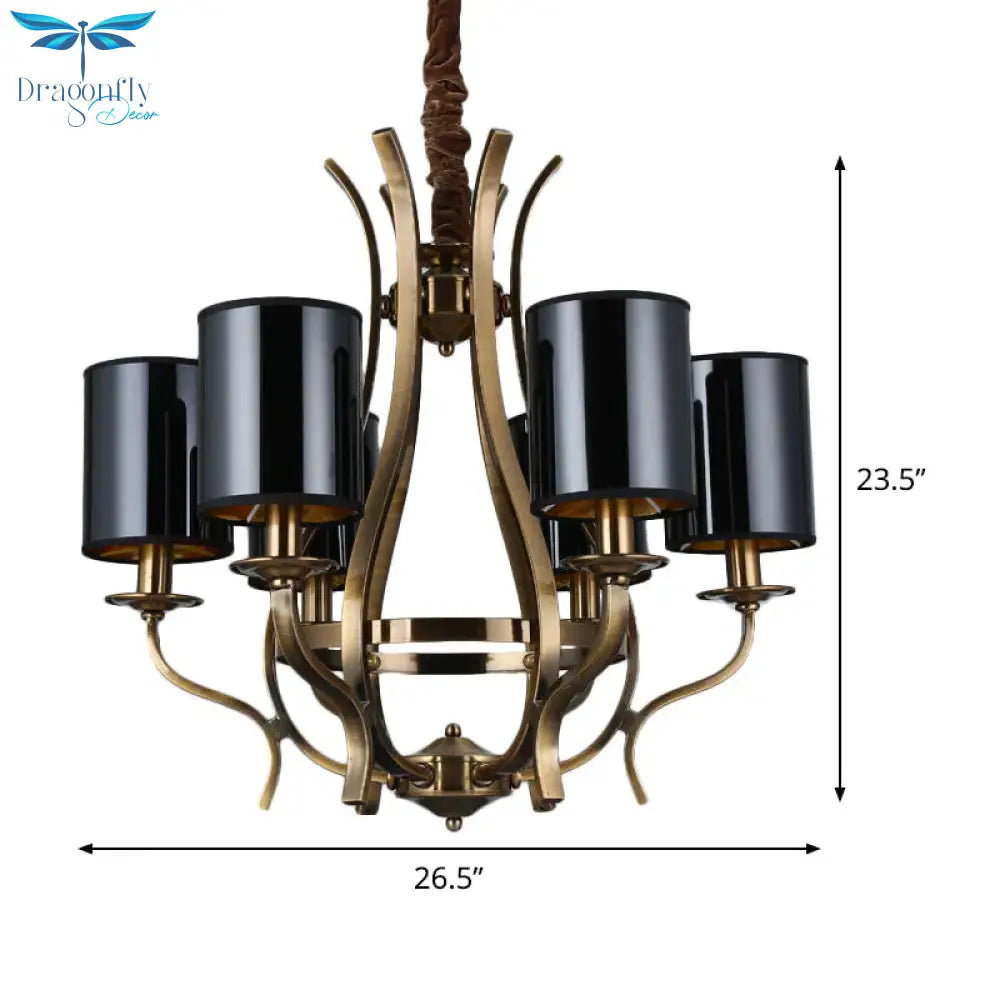 6/8 Heads Pendant Chandelier Countryside Bedroom Metal Hanging Light Fixture With Cylinder Pvc
