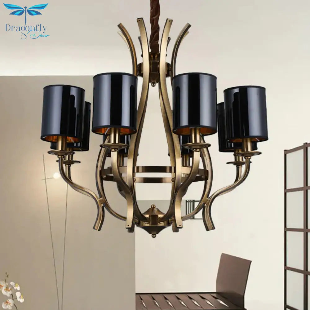 6/8 Heads Pendant Chandelier Countryside Bedroom Metal Hanging Light Fixture With Cylinder Pvc
