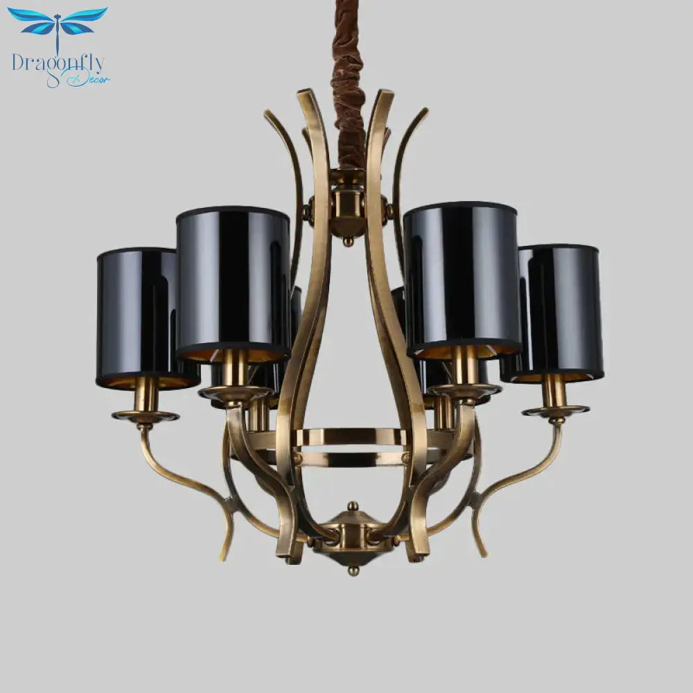 6/8 Heads Pendant Chandelier Countryside Bedroom Metal Hanging Light Fixture With Cylinder Pvc