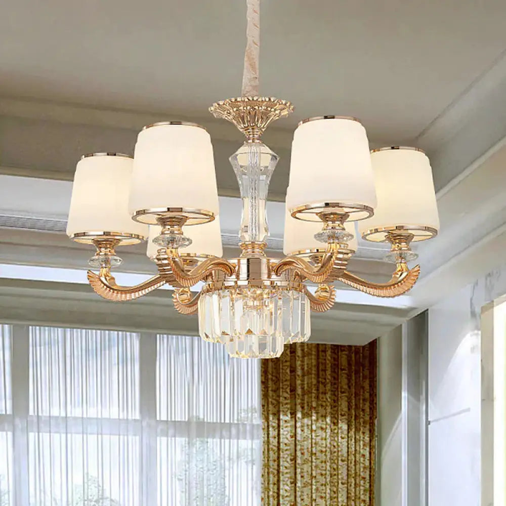 6/8 - Light Ceiling Chandelier Traditional Parlor Hanging Lamp With Tapered Milk Glass Shade In