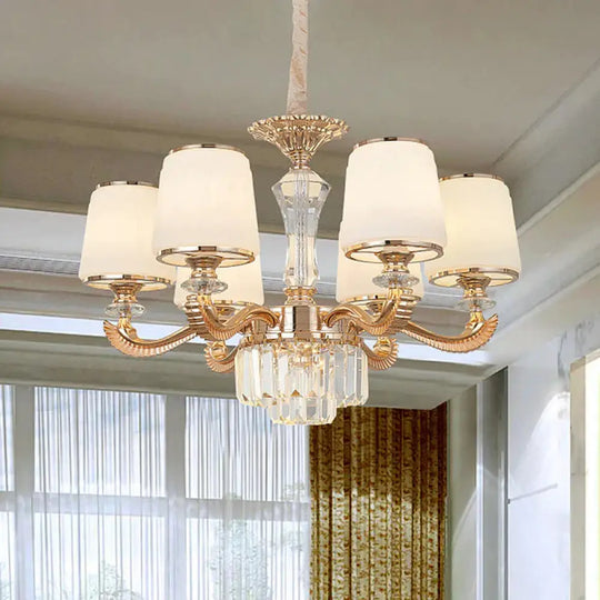 6/8 - Light Ceiling Chandelier Traditional Parlor Hanging Lamp With Tapered Milk Glass Shade In