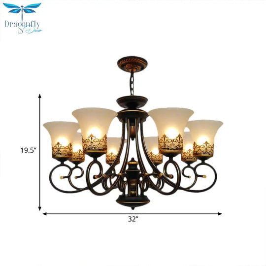 6/8 - Light Ceiling Lamp With Bell Shade Cream Glass Traditional Style Guest Room Chandelier