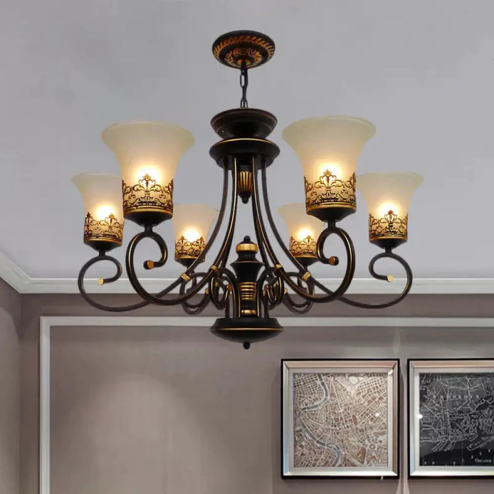 6/8 - Light Ceiling Lamp With Bell Shade Cream Glass Traditional Style Guest Room Chandelier