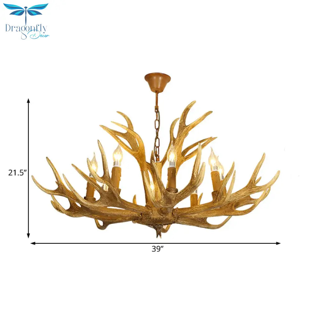 6/8 - Light Resin Chandelier Lamp Rural Brown Antlered Shape Living Room Hanging Pendant With Open