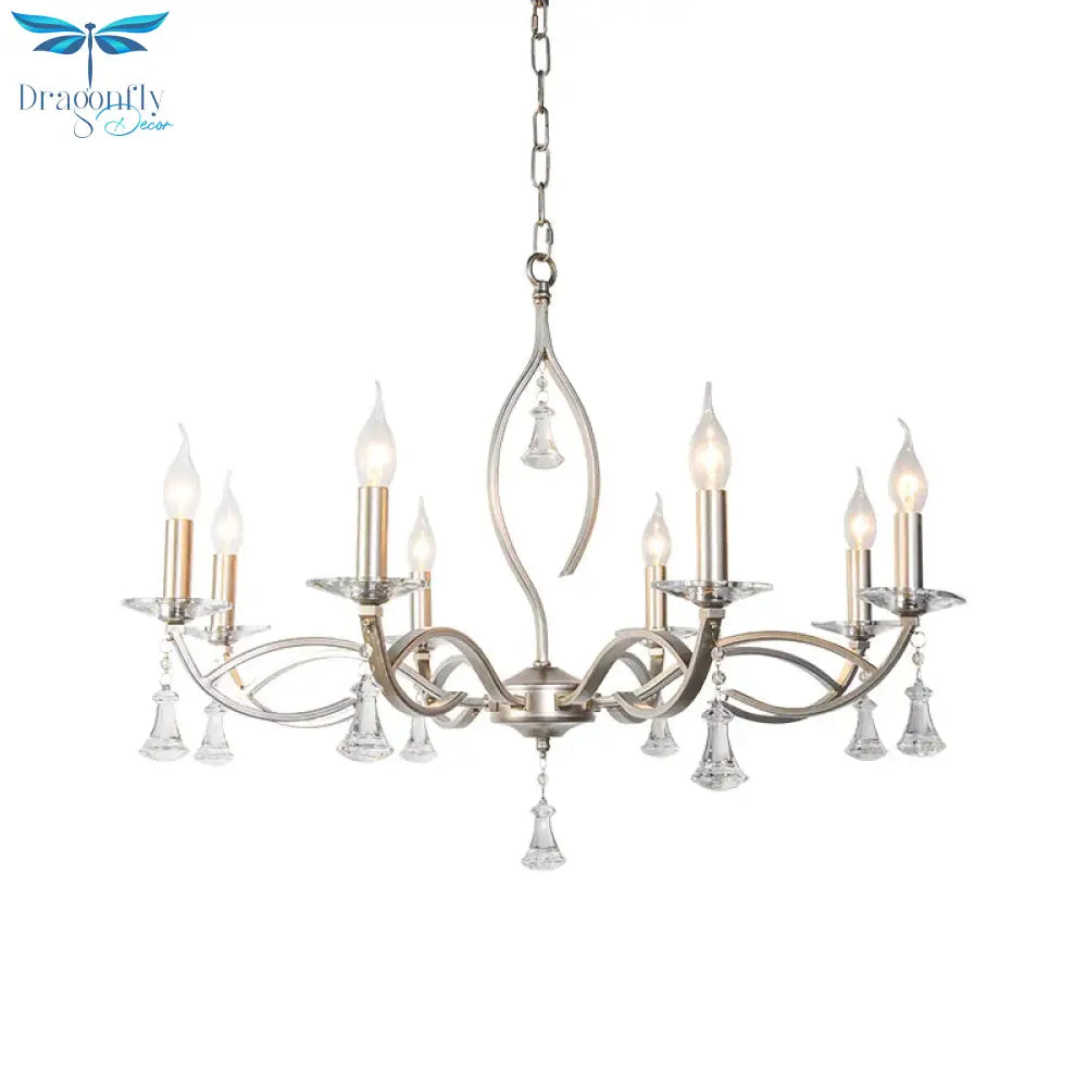 6/8 Lights Chandelier Lighting Fixture Traditional Curvy Crystal Hanging Lamp Kit In Chrome For