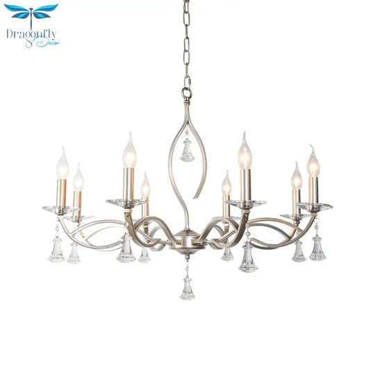 6/8 Lights Chandelier Lighting Fixture Traditional Curvy Crystal Hanging Lamp Kit In Chrome For