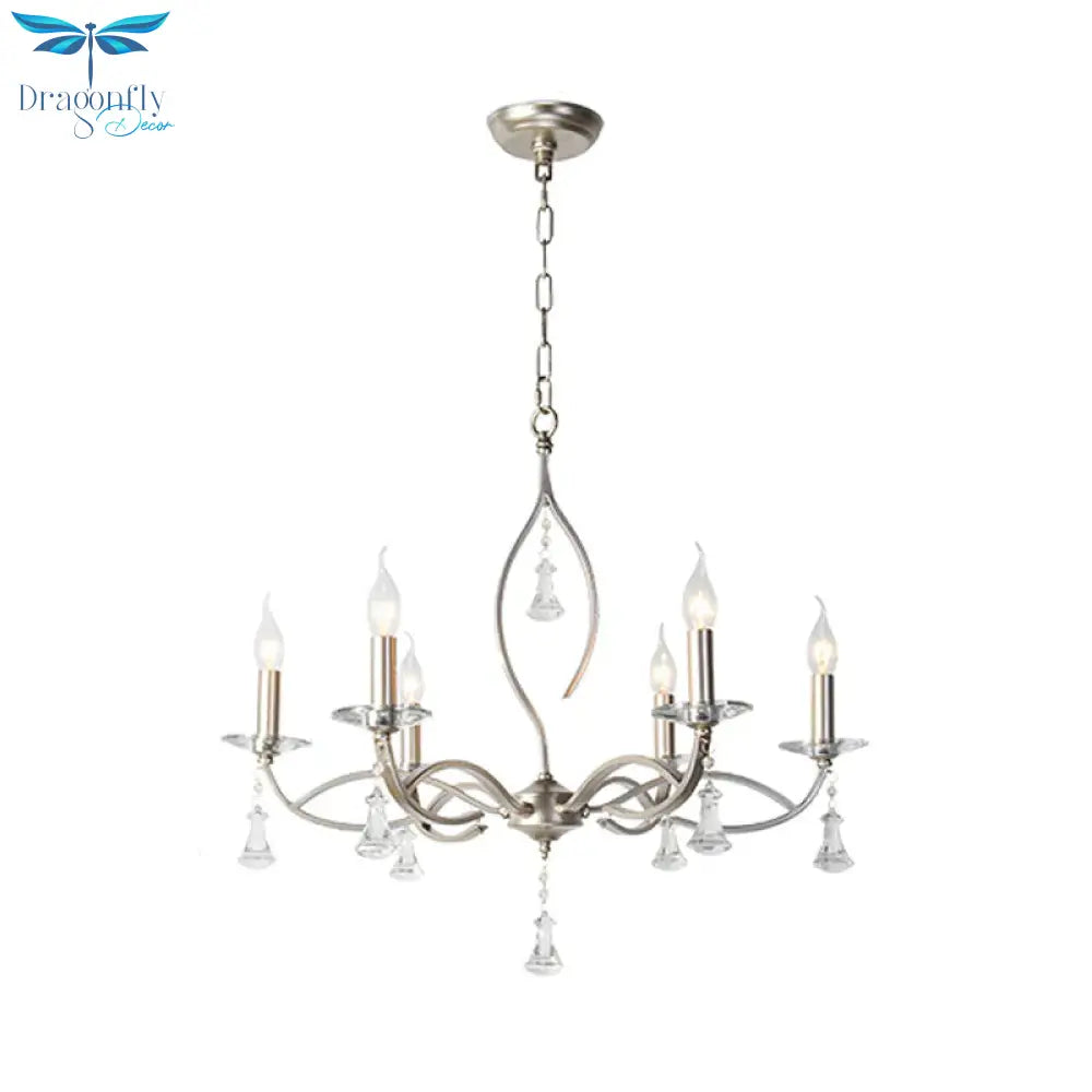 6/8 Lights Chandelier Lighting Fixture Traditional Curvy Crystal Hanging Lamp Kit In Chrome For