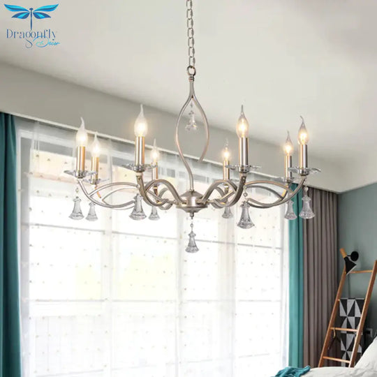 6/8 Lights Chandelier Lighting Fixture Traditional Curvy Crystal Hanging Lamp Kit In Chrome For