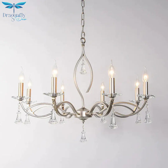 6/8 Lights Chandelier Lighting Fixture Traditional Curvy Crystal Hanging Lamp Kit In Chrome For