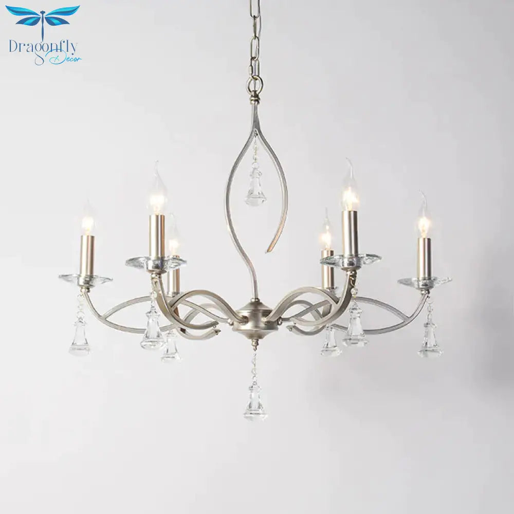 6/8 Lights Chandelier Lighting Fixture Traditional Curvy Crystal Hanging Lamp Kit In Chrome For