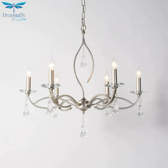 6/8 Lights Chandelier Lighting Fixture Traditional Curvy Crystal Hanging Lamp Kit In Chrome For