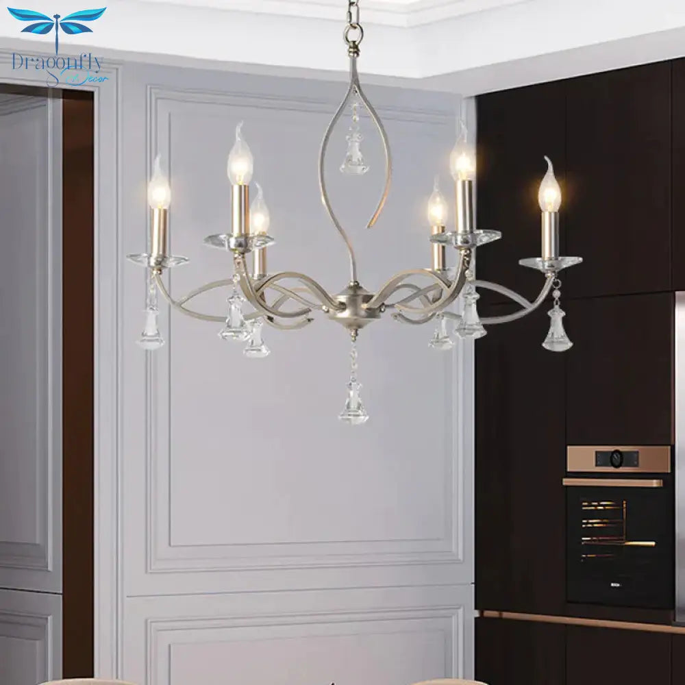 6/8 Lights Chandelier Lighting Fixture Traditional Curvy Crystal Hanging Lamp Kit In Chrome For