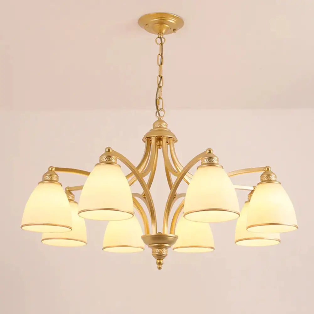 6/8 Lights Chandelier Retro Cylinder/Bell Clear Crystal/White Glass Hanging Pendant In Black/Gold