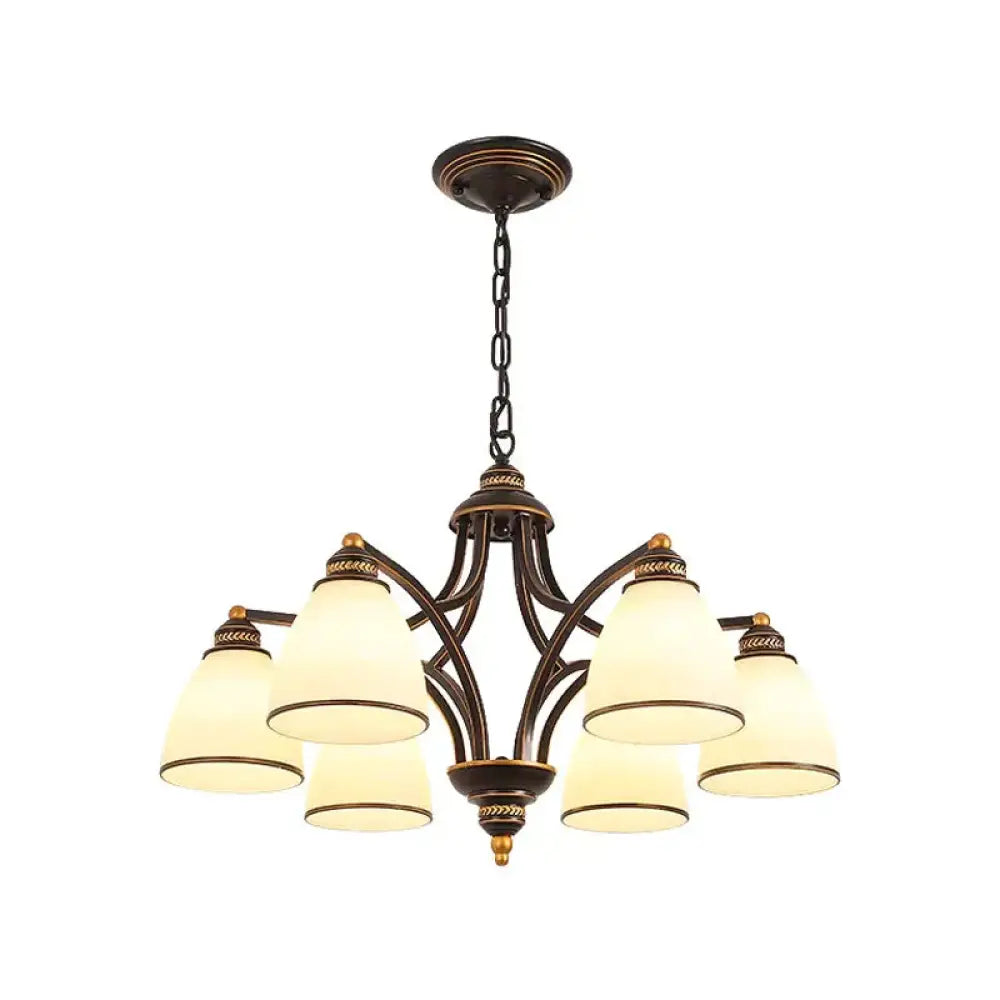 6/8 Lights Chandelier Retro Cylinder/Bell Clear Crystal/White Glass Hanging Pendant In Black/Gold