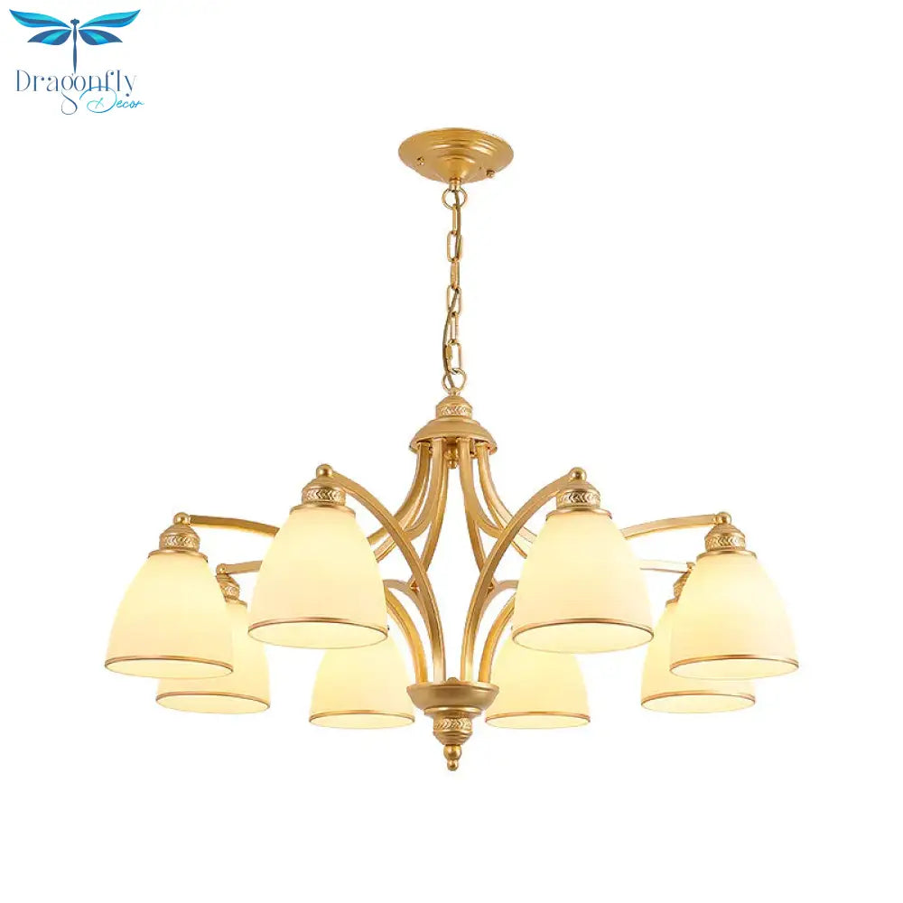 6/8 Lights Chandelier Retro Cylinder/Bell Clear Crystal/White Glass Hanging Pendant In Black/Gold