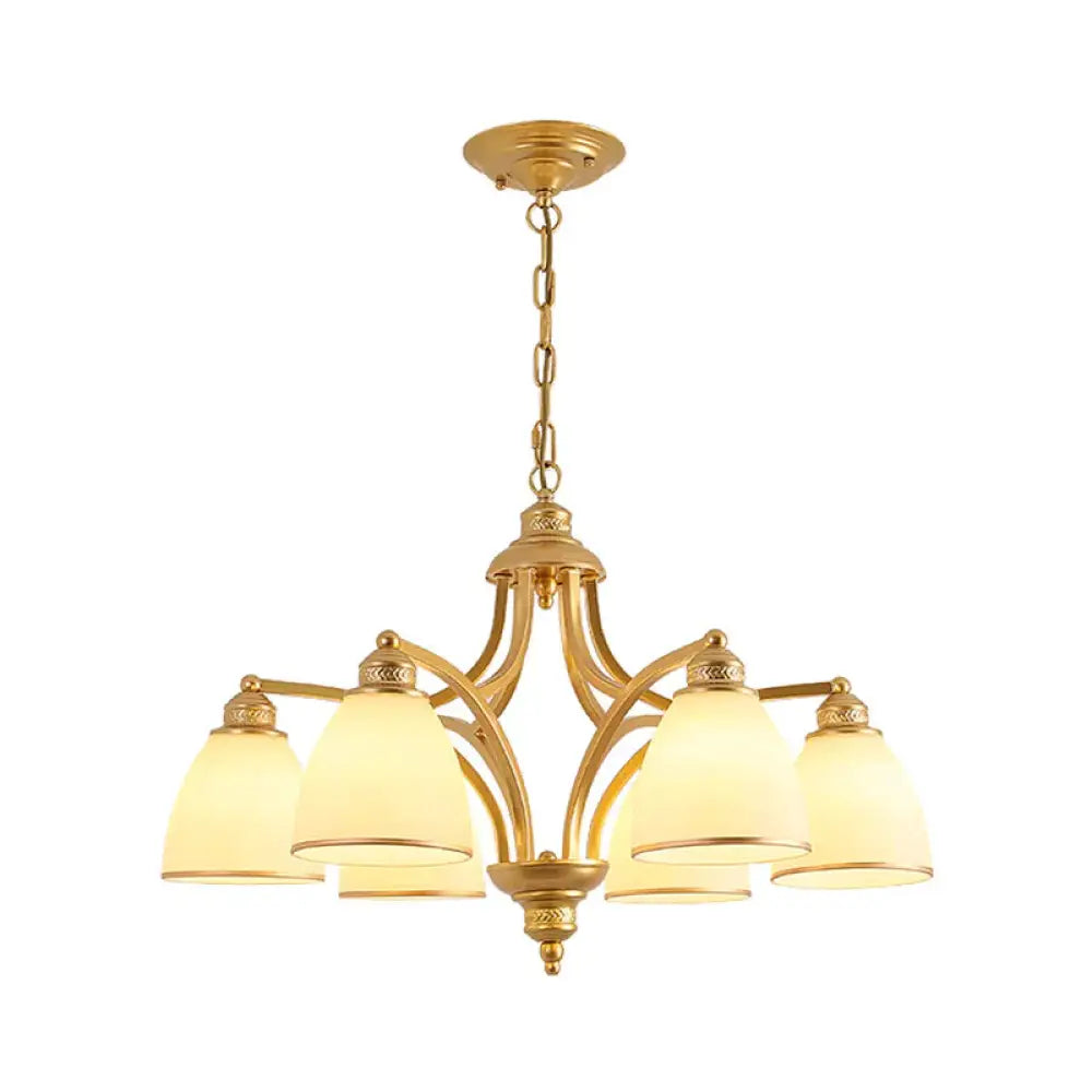 6/8 Lights Chandelier Retro Cylinder/Bell Clear Crystal/White Glass Hanging Pendant In Black/Gold
