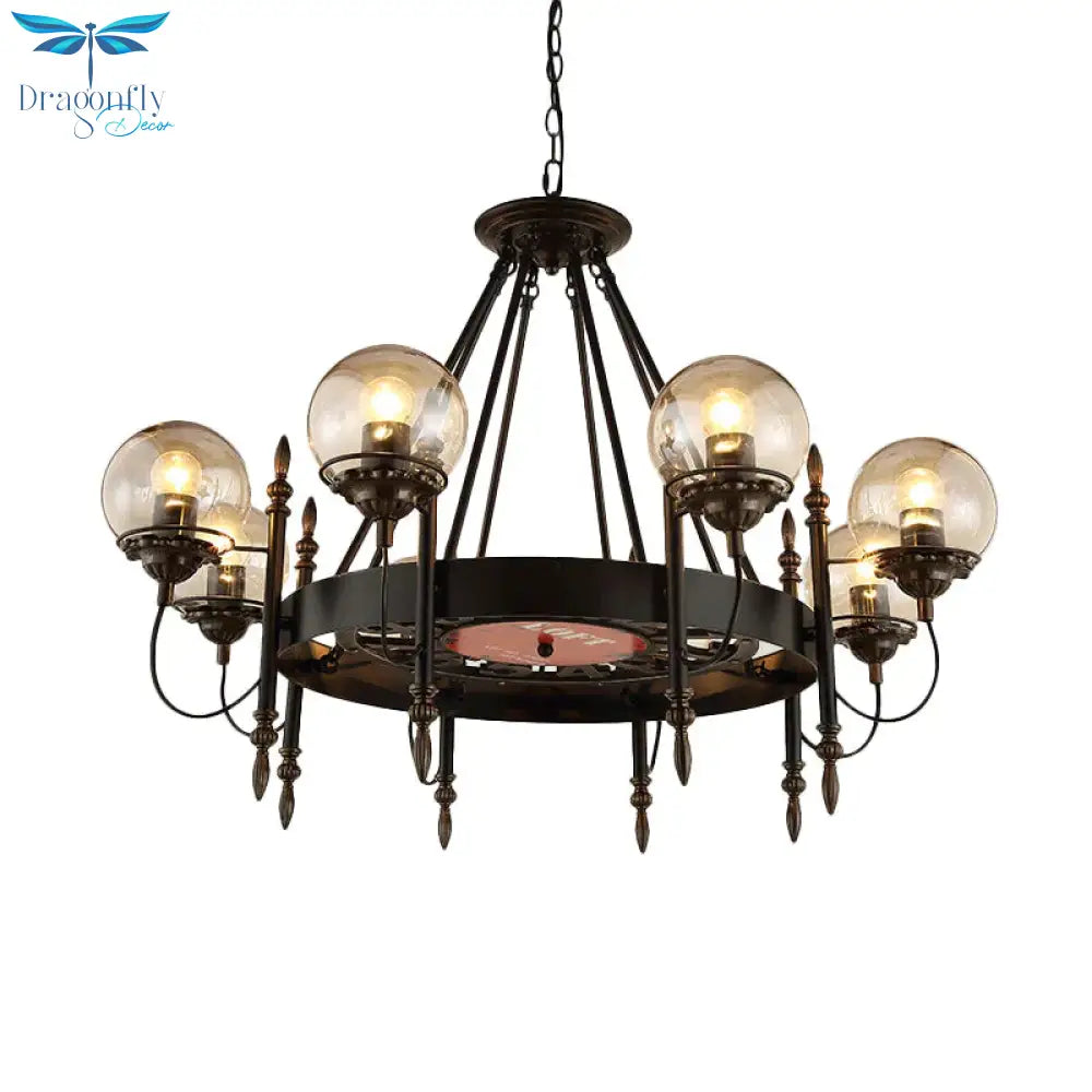 6/8 Lights Globe Chandelier Traditional Style Black Metal Pendant Light Fixture For Dining Room