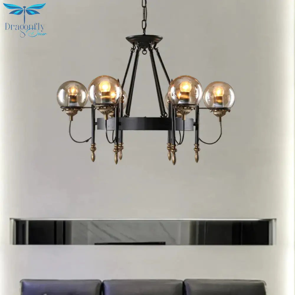 6/8 Lights Globe Chandelier Traditional Style Black Metal Pendant Light Fixture For Dining Room